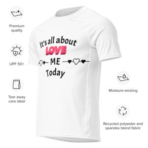 All About Me print men’s rash guard